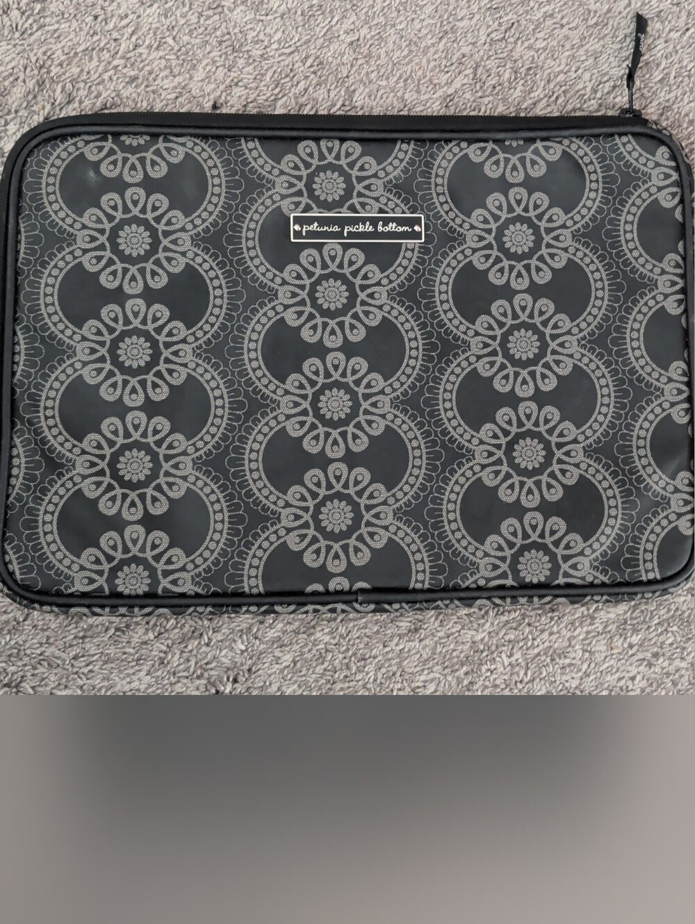 Petunia Pickle Bottom Black with Gray Lace-Pattern Laptop Sleeve